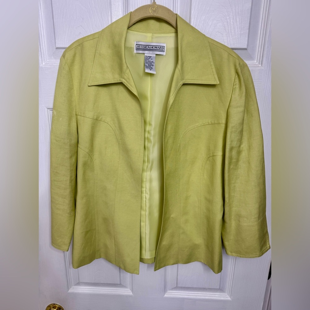 Lime green Linen Rayon blend Open-front Blazer (J2)